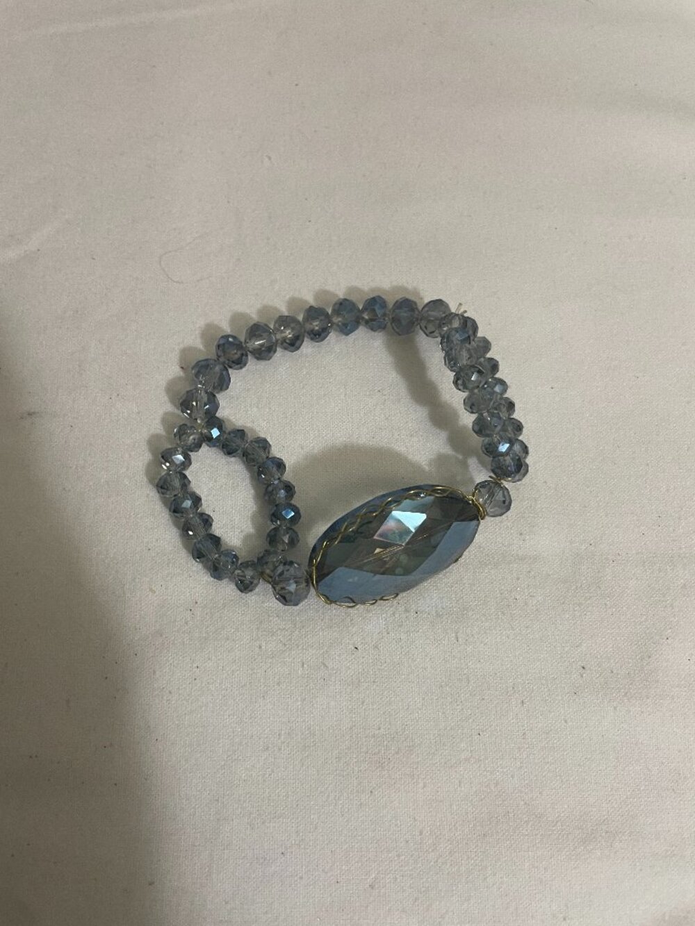 Smoky Gray Faceted Crystal Beaded Double Strand Statement Bracelet 3”